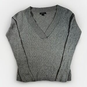 Banana Republic Womens L Gray Angora Blend V Neck Knit Sweater